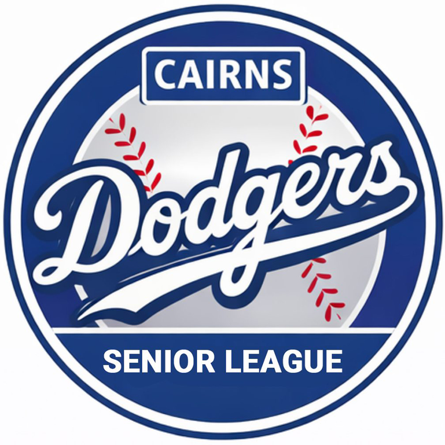 Circular logo for the Cairns Dodgers Senior League baseball team in blue and white.